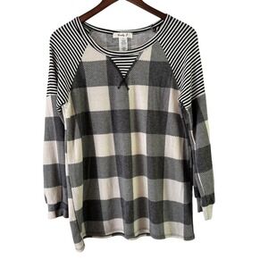 Lovely J Buffalo‎ Plaid Raglan Top Striped Sleeve Comfy Pullover Small